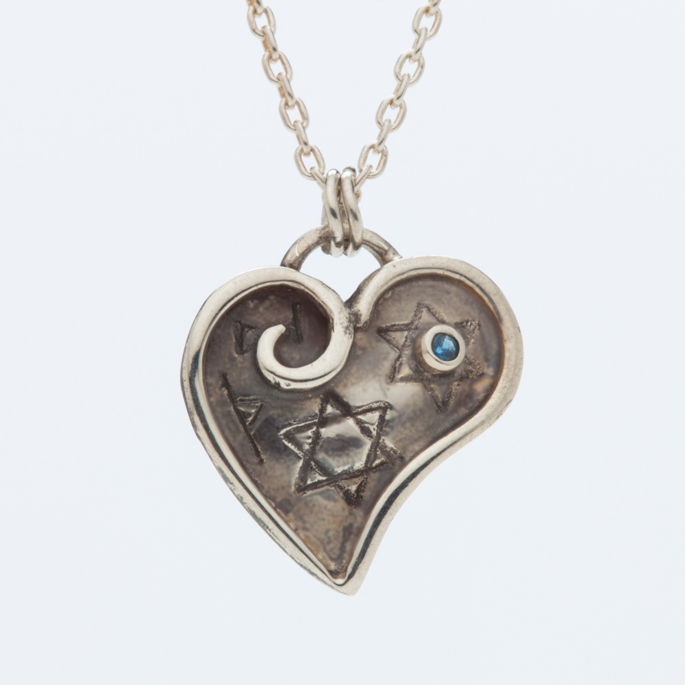 Spiritual Heart Silver Pendant with Tiny Gem Flush Set