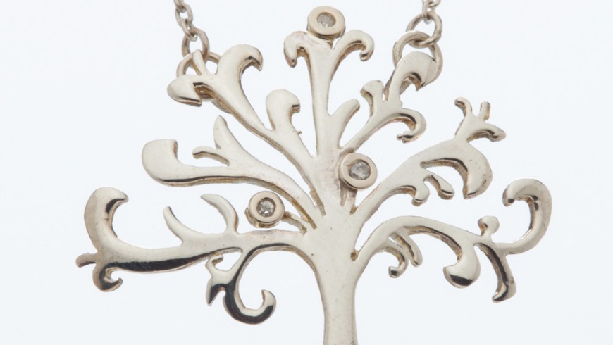 Shin-Tree of Life Silver Pendant with 3 Diamonds Pendant