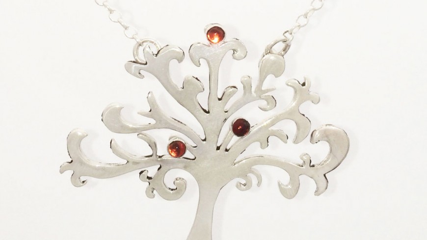 Shin-Tree of Life Large Silver Necklace with Garnets