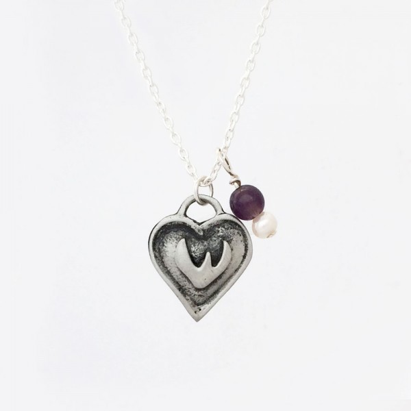 Shin Heart pendant in pewter and silver with gem dangle – Aimee Golant